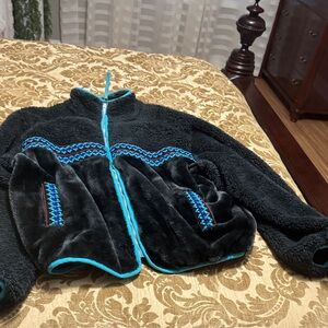 UGG Black Fleece Jacket with Blue Trim